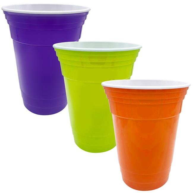 16 oz Plastic Tumblers, Orange, Lime & Purple - Case of 24